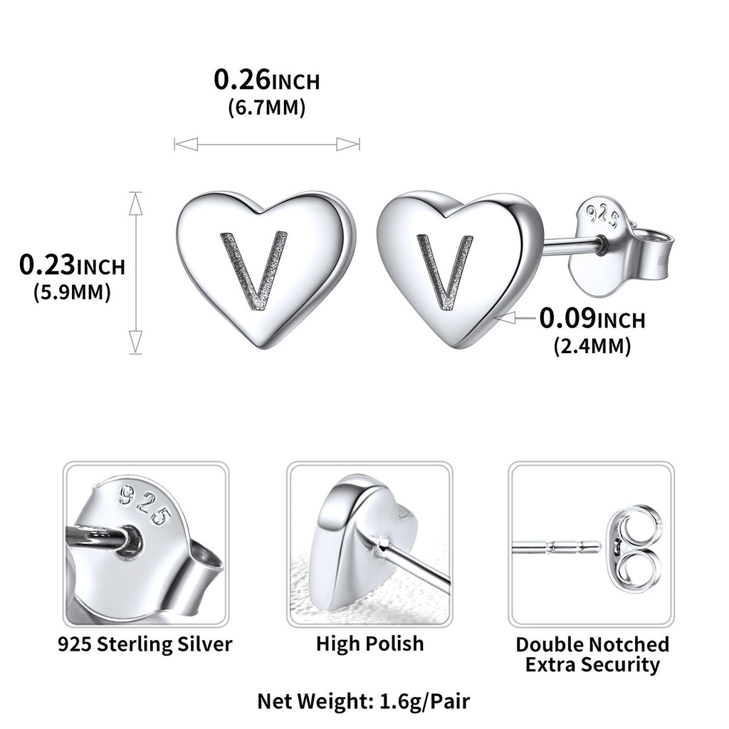 Sterling Silver Heart Initial Letter Stud Earrings for Girl Baby