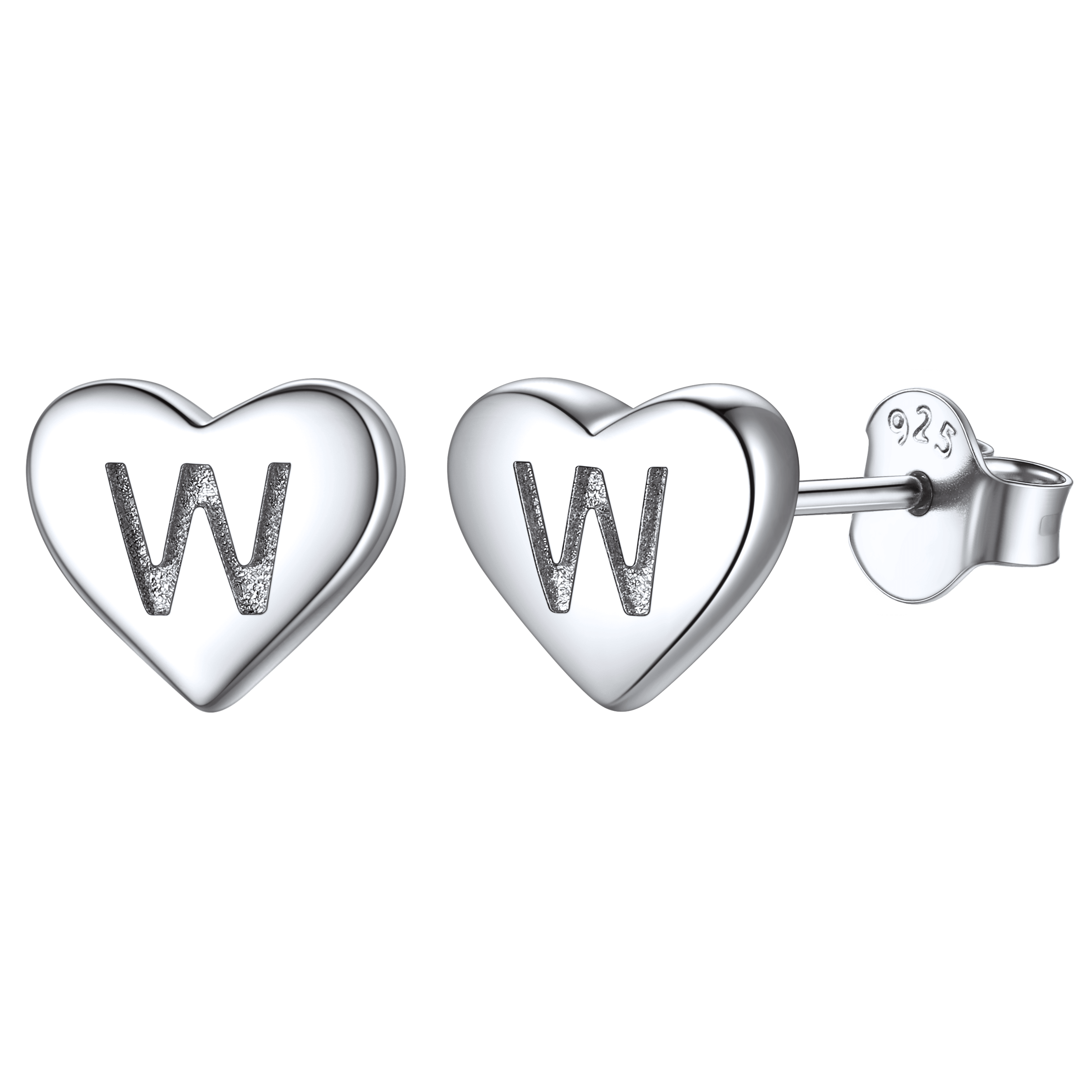 Sterling Silver Heart Initial Letter Stud Earrings for Girl Baby