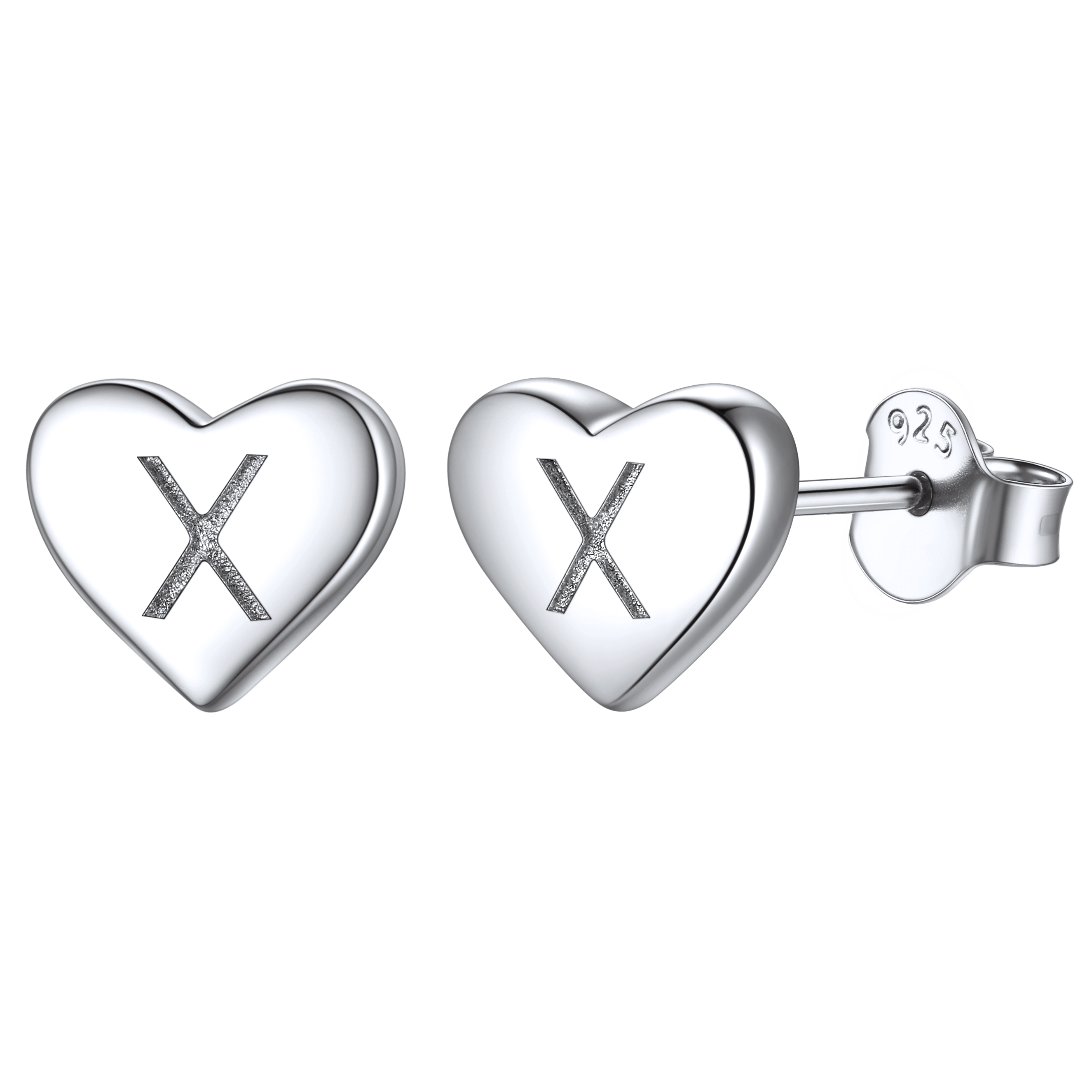Sterling Silver Heart Initial Letter Stud Earrings for Girl Baby