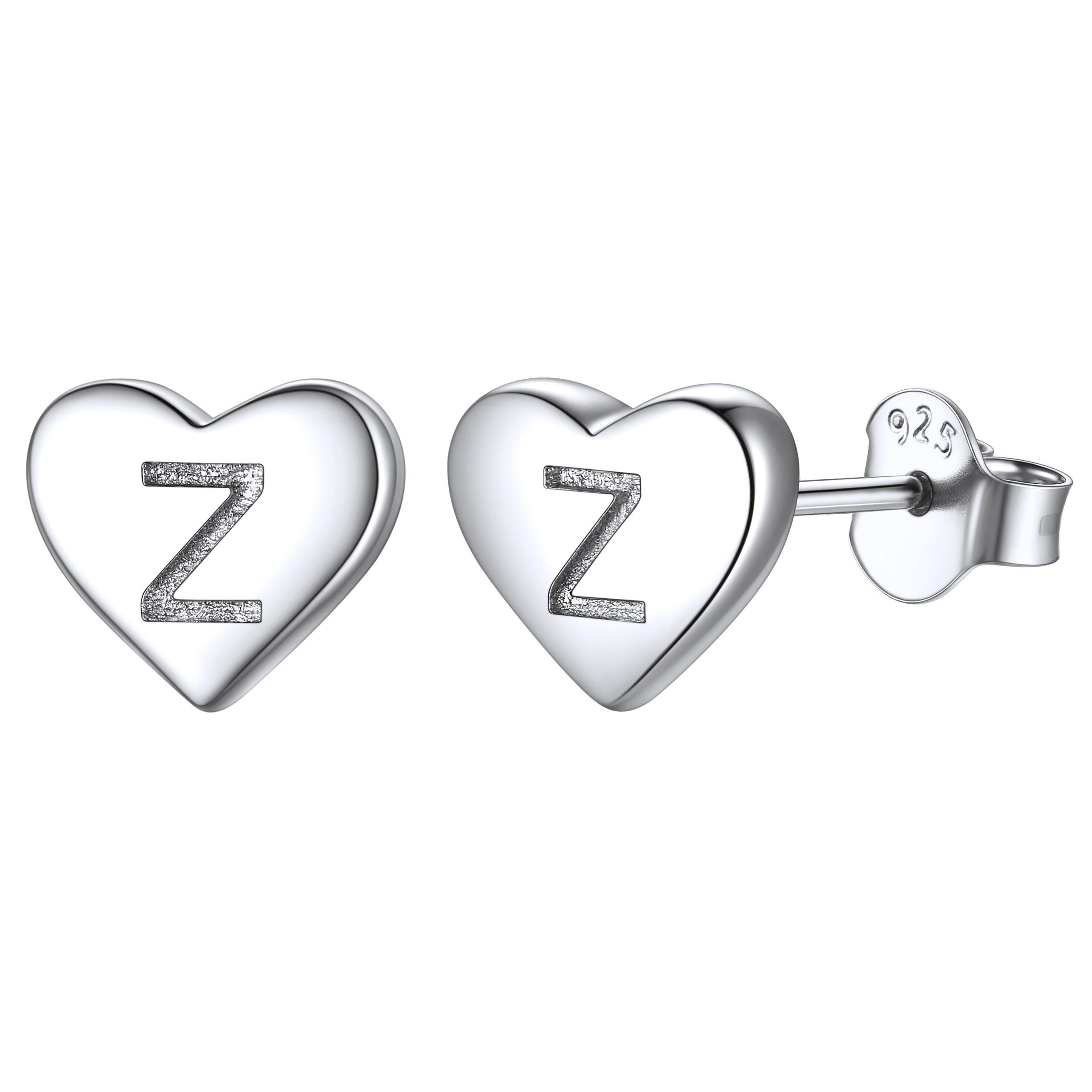 Sterling Silver Heart Initial Letter Stud Earrings for Girl Baby