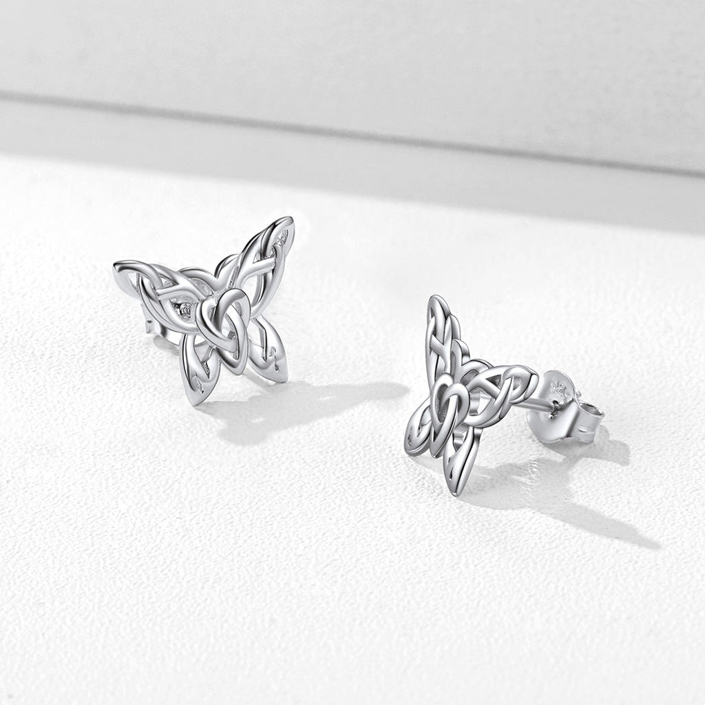 Silver Celtic Butterfly Stud Earrings for