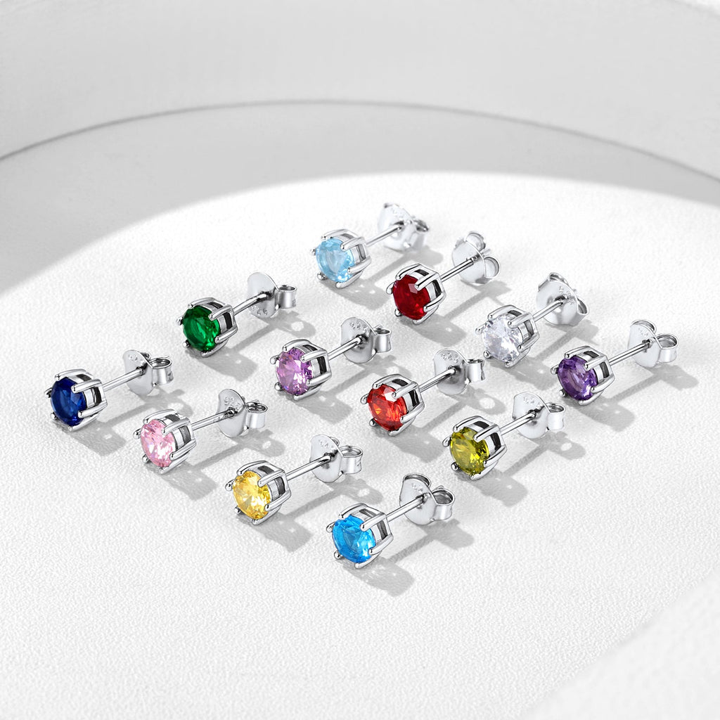 925 Sterling Silver Birthstone Stud Earrings for