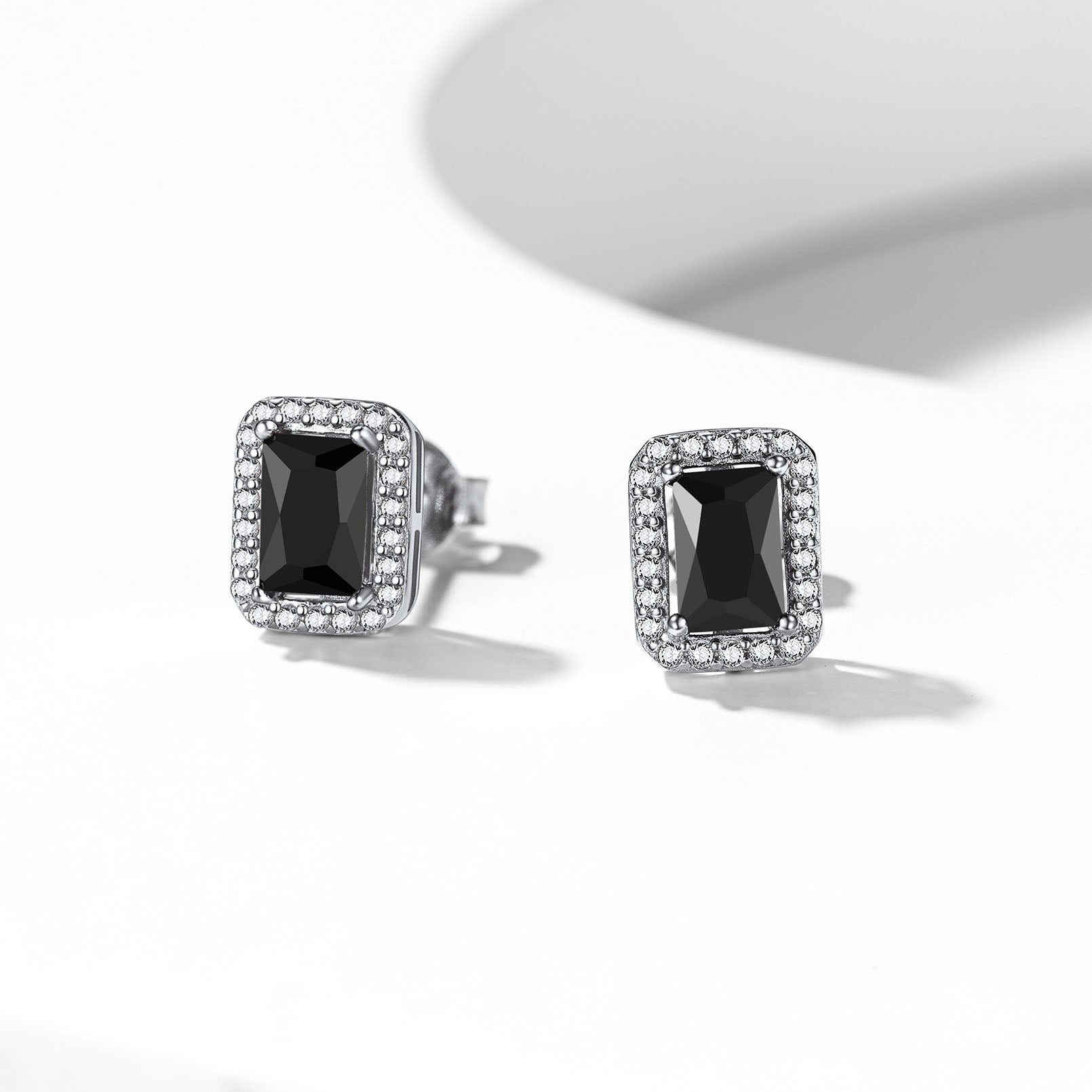 Silver Cubic Zirconia Square Cut Halo Stud Earrings for