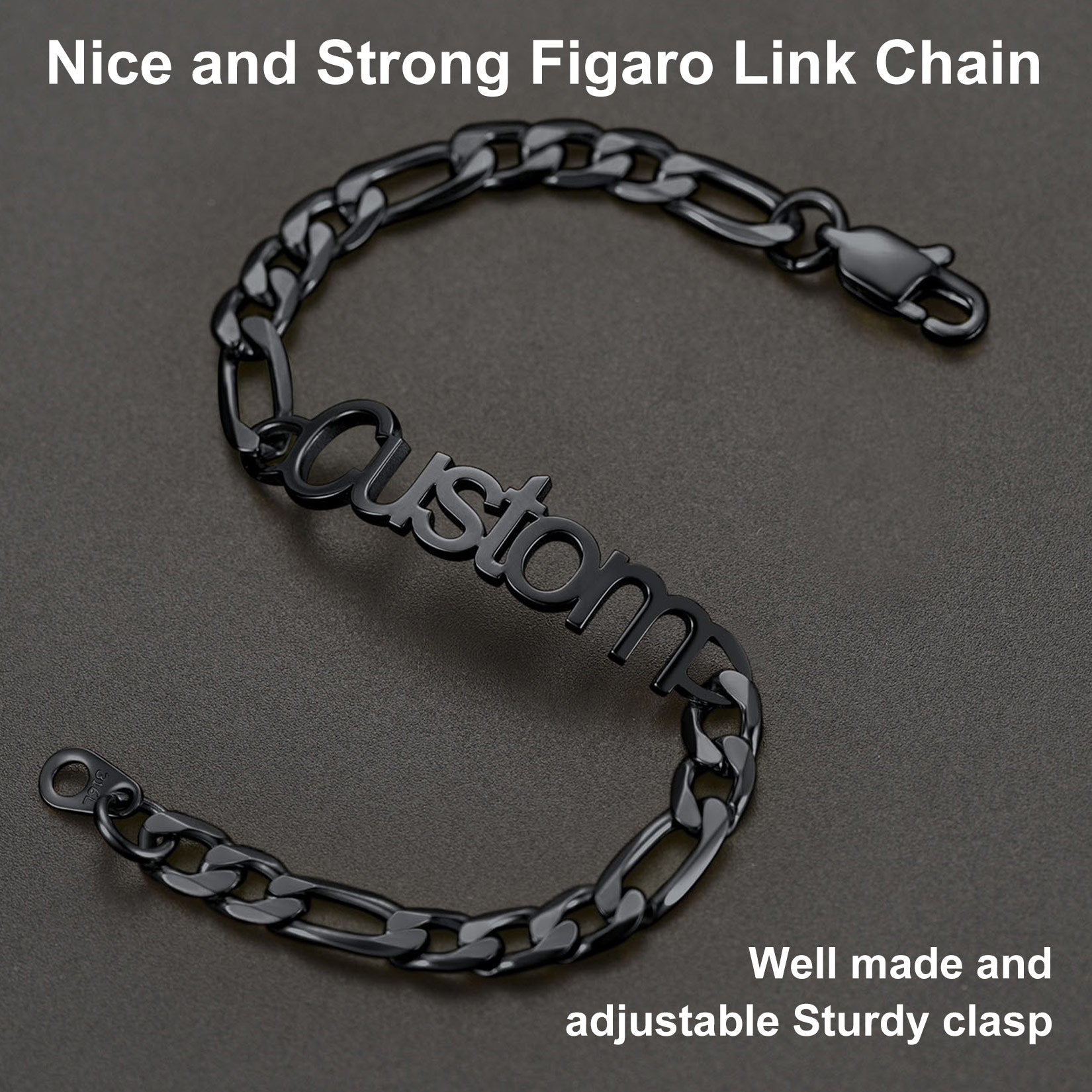 Engraved Name 6mm Figaro Link Chain Bracelet Gift for