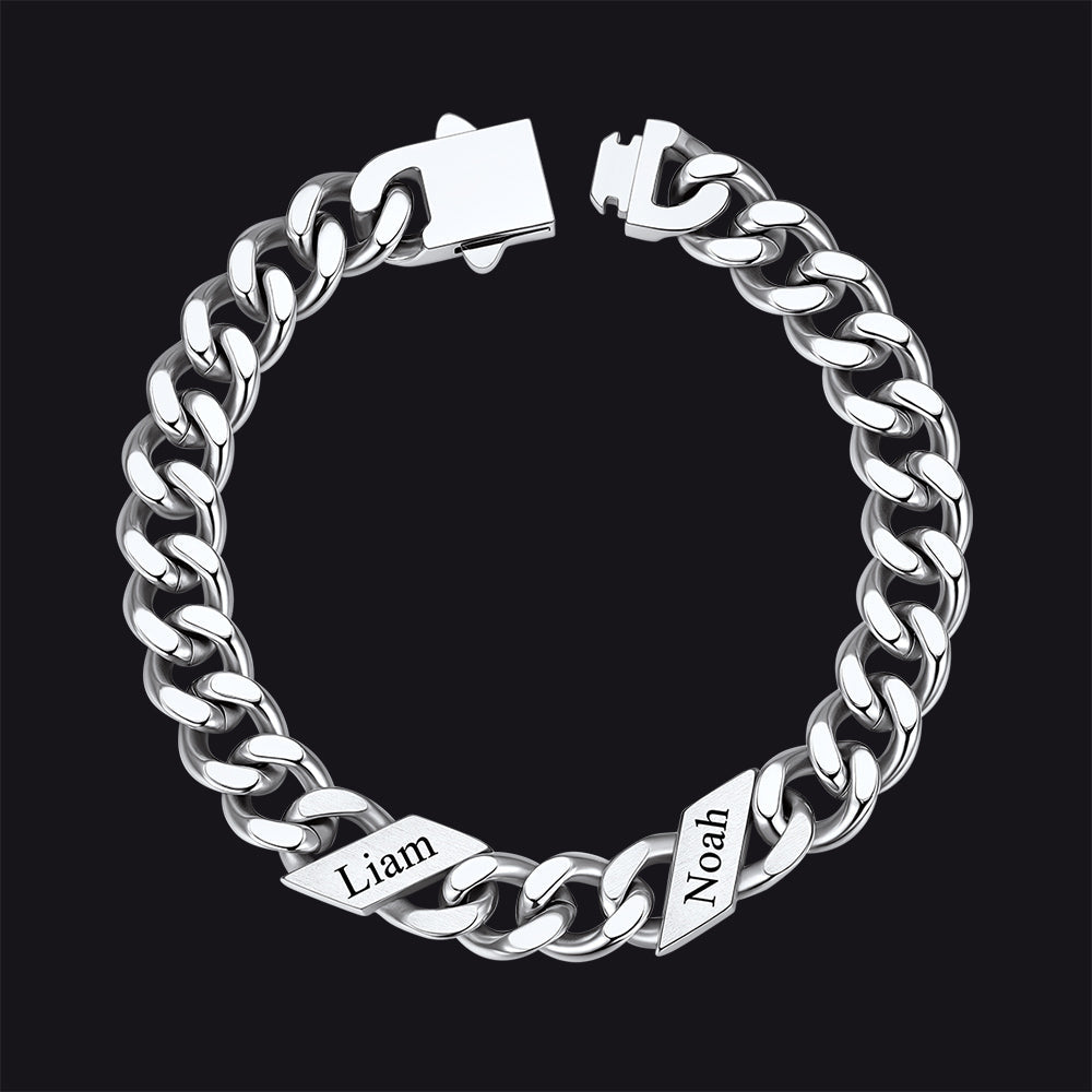 Custom Engraved Name Cuban Chain Bracelet for 7/9/12mm Width