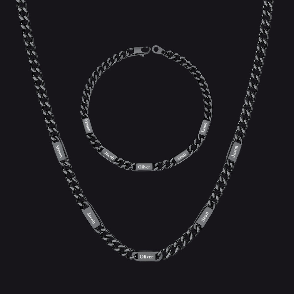 5/7mm Engraved Name Cuban Chain & Bracelet Gift Set for