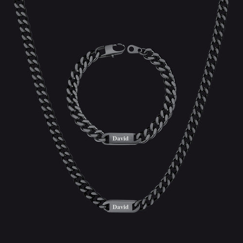 5/7mm Engraved Name Cuban Chain & Bracelet Gift Set for