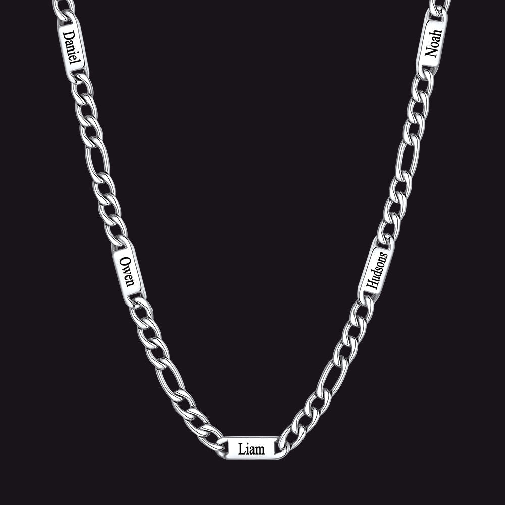 Customized Figaro Chain Engraved Name Necklace for Husband Gift