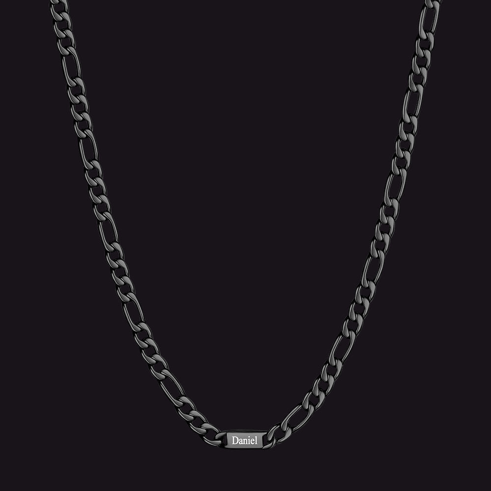 Customized Figaro Chain Engraved Name Necklace for Husband Gift