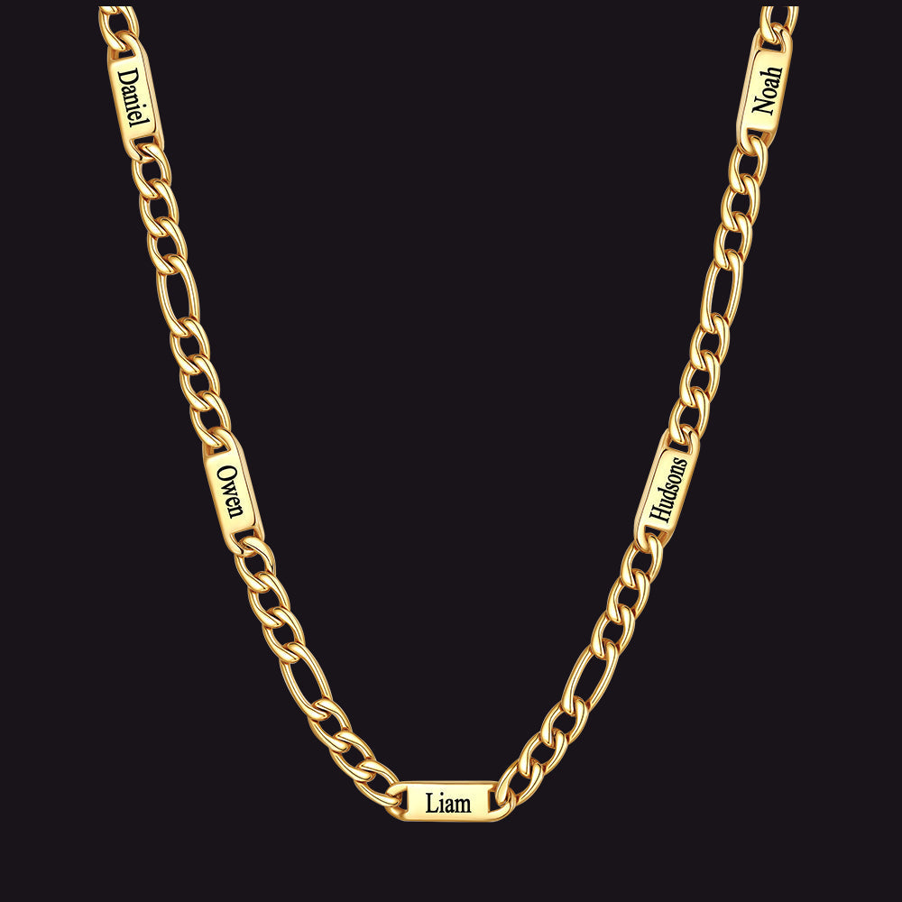 Customized Figaro Chain Engraved Name Necklace for Husband Gift