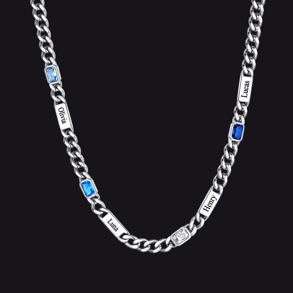 Customized Birthstone Cuban Chain Necklace With Name for