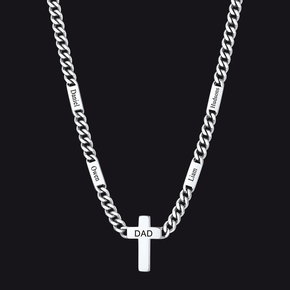 Custom Cross Cuban Link Chain Necklace With Engraved Name for 5/7mm