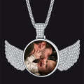 Sterling Silver Customized Memorial Picture Circle Chain Necklace With Angel Wing for
