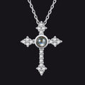 Personalized Projection Picture Punk Cross Pendant Necklace With Cz for Mom