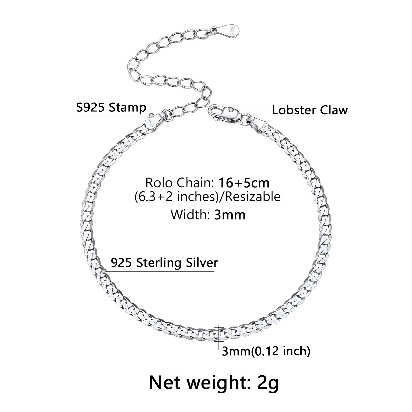 Sterling Silver Chain Link Bracelet for