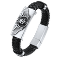 Black Braided Leather Bracelet Cuff With Skull Wing for Son
