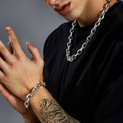 9mm Rolo Link Chain Necklace & Bracelet Set for