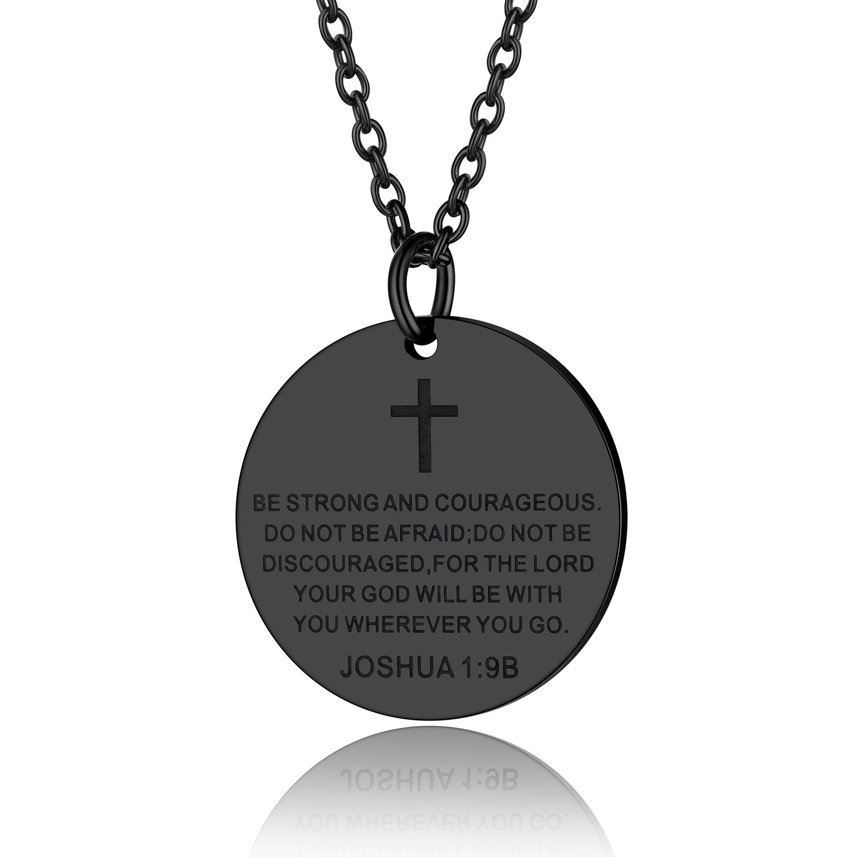 Christian Joshua 1:9 Cross Medal Necklace for