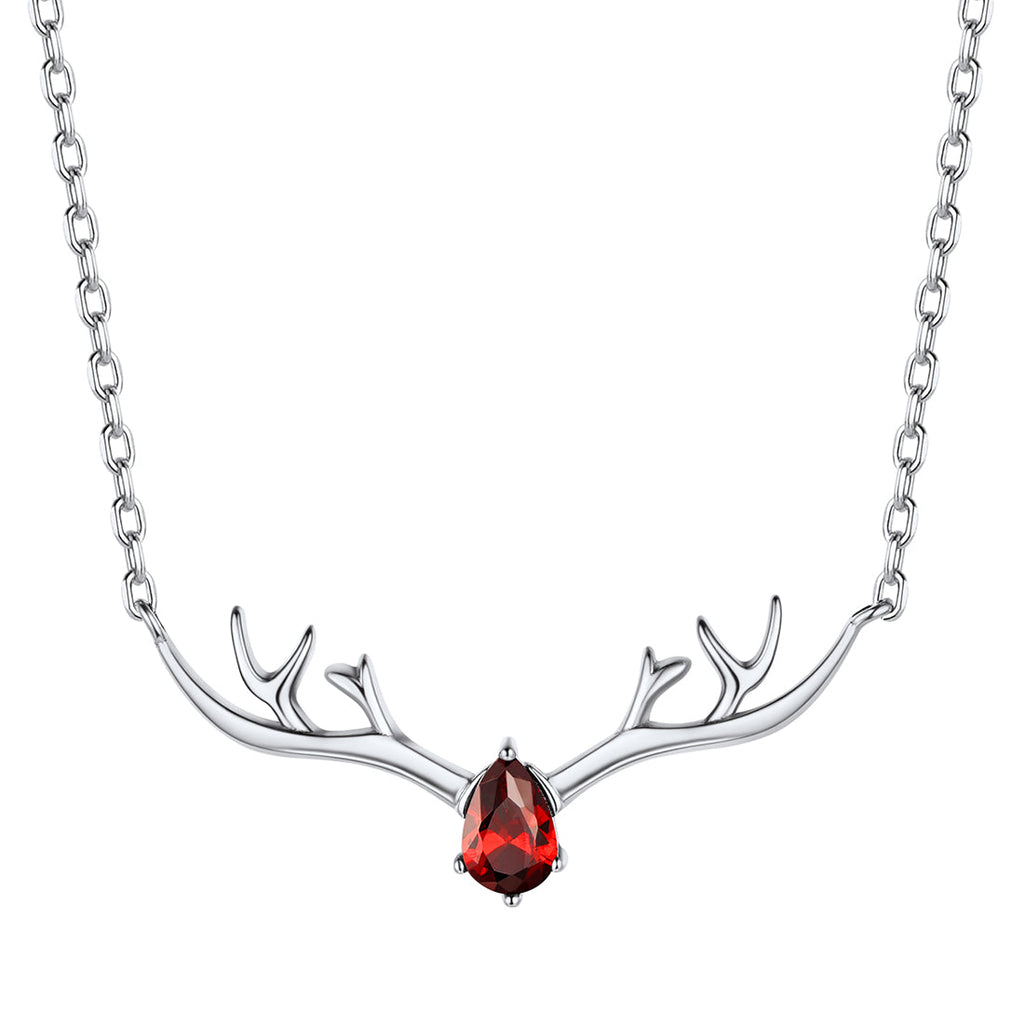 925 Sterling Silver Birthstone Deer Antler Necklace for