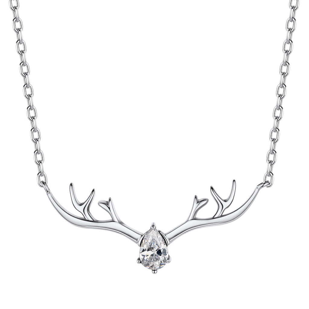 925 Sterling Silver Birthstone Deer Antler Necklace for