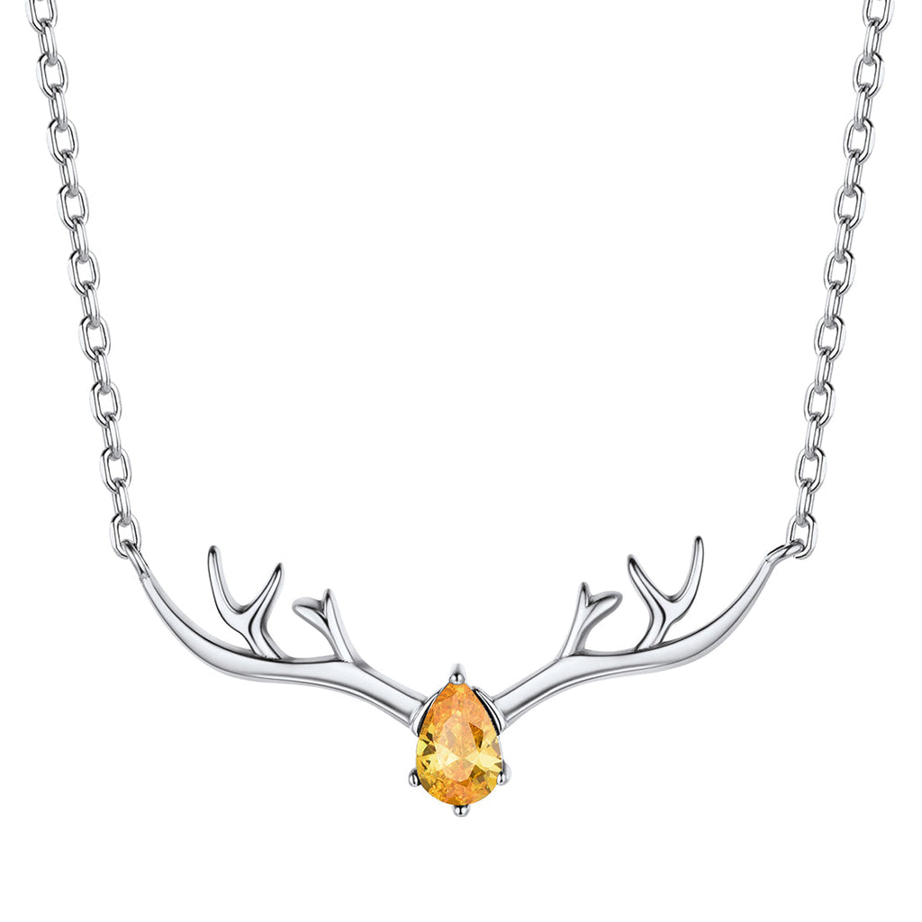 925 Sterling Silver Birthstone Deer Antler Necklace for