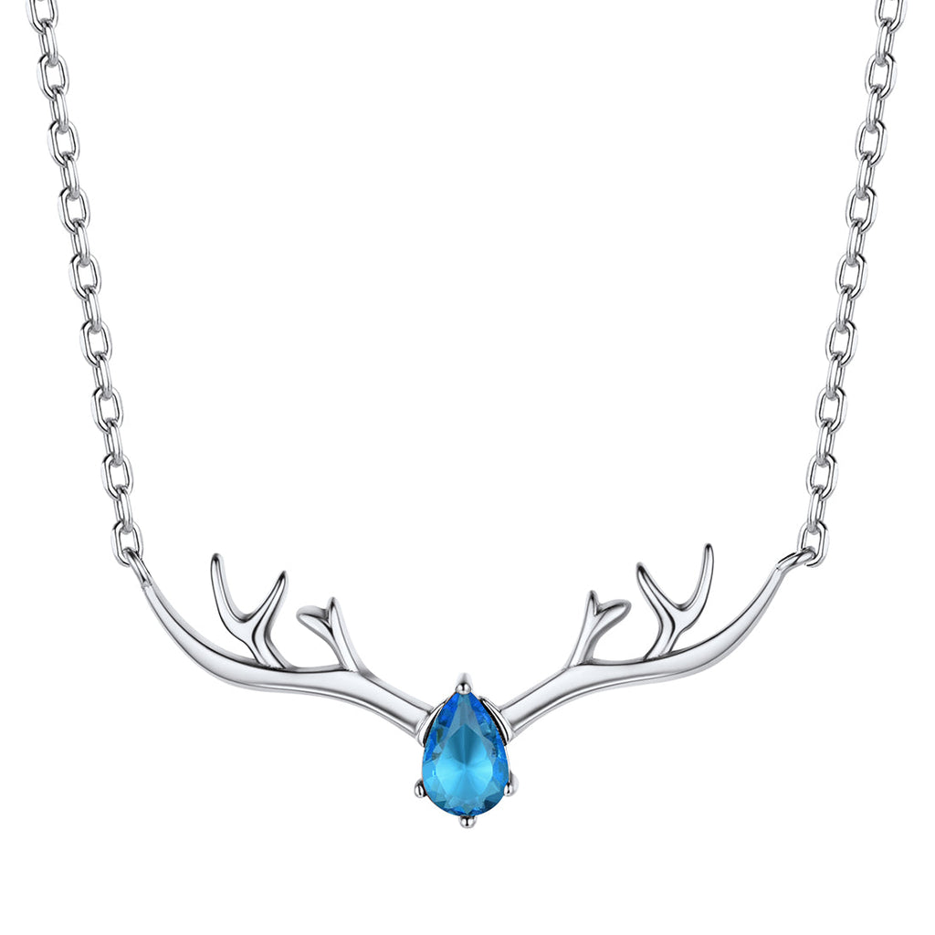 925 Sterling Silver Birthstone Deer Antler Necklace for