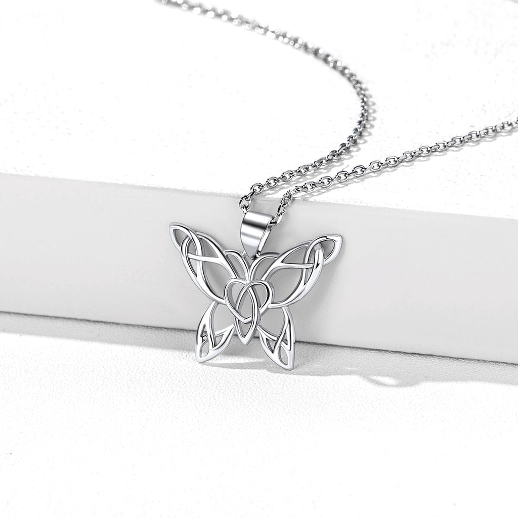 Celtic Knot Butterfly Pendant Necklace for