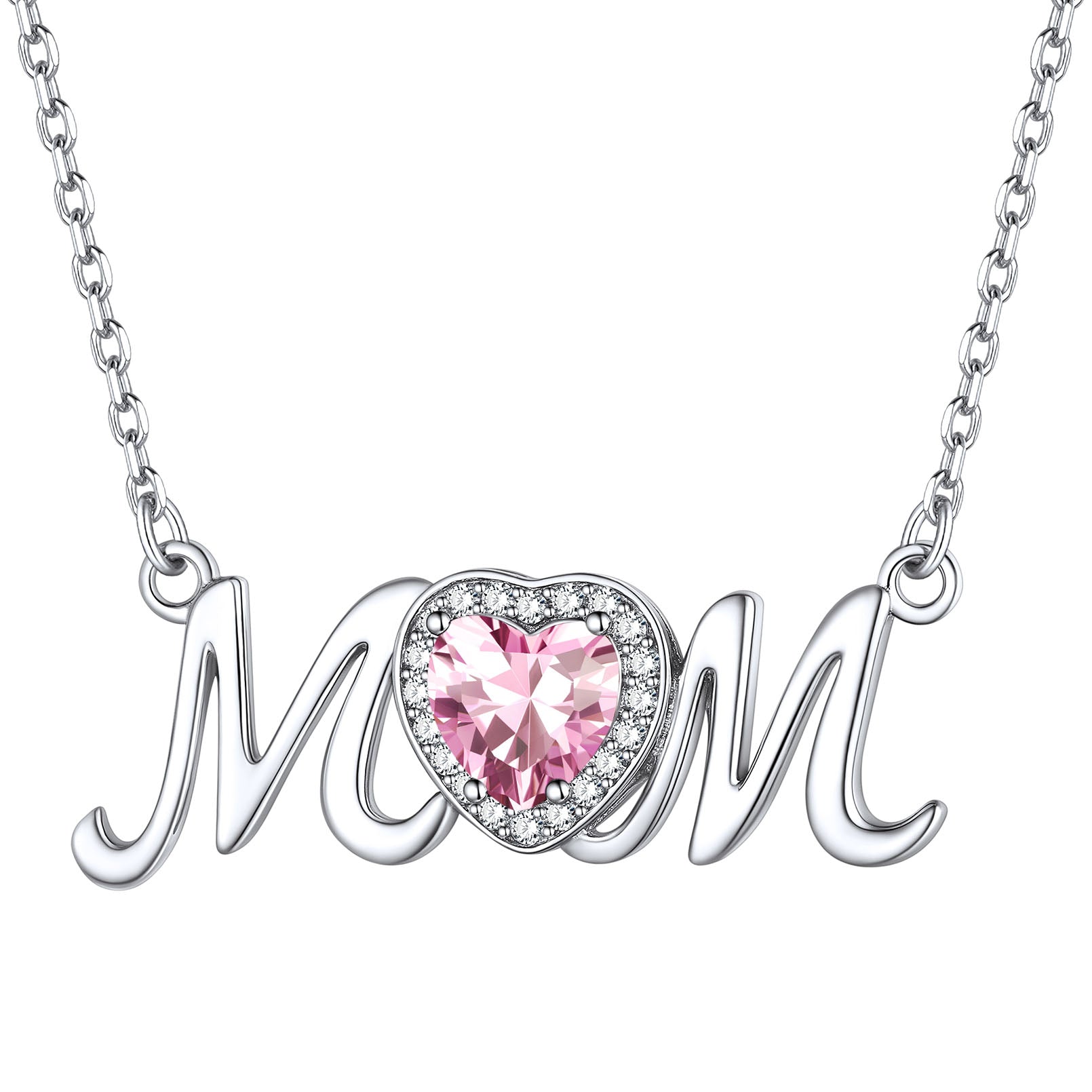 Sterling Silver Heart Birthstone Mom Necklace for