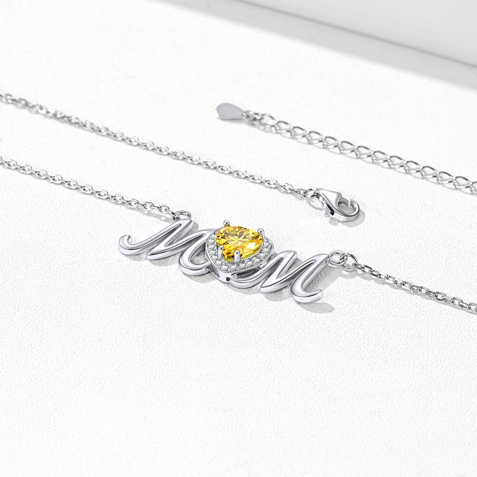 Sterling Silver Heart Birthstone Mom Necklace for