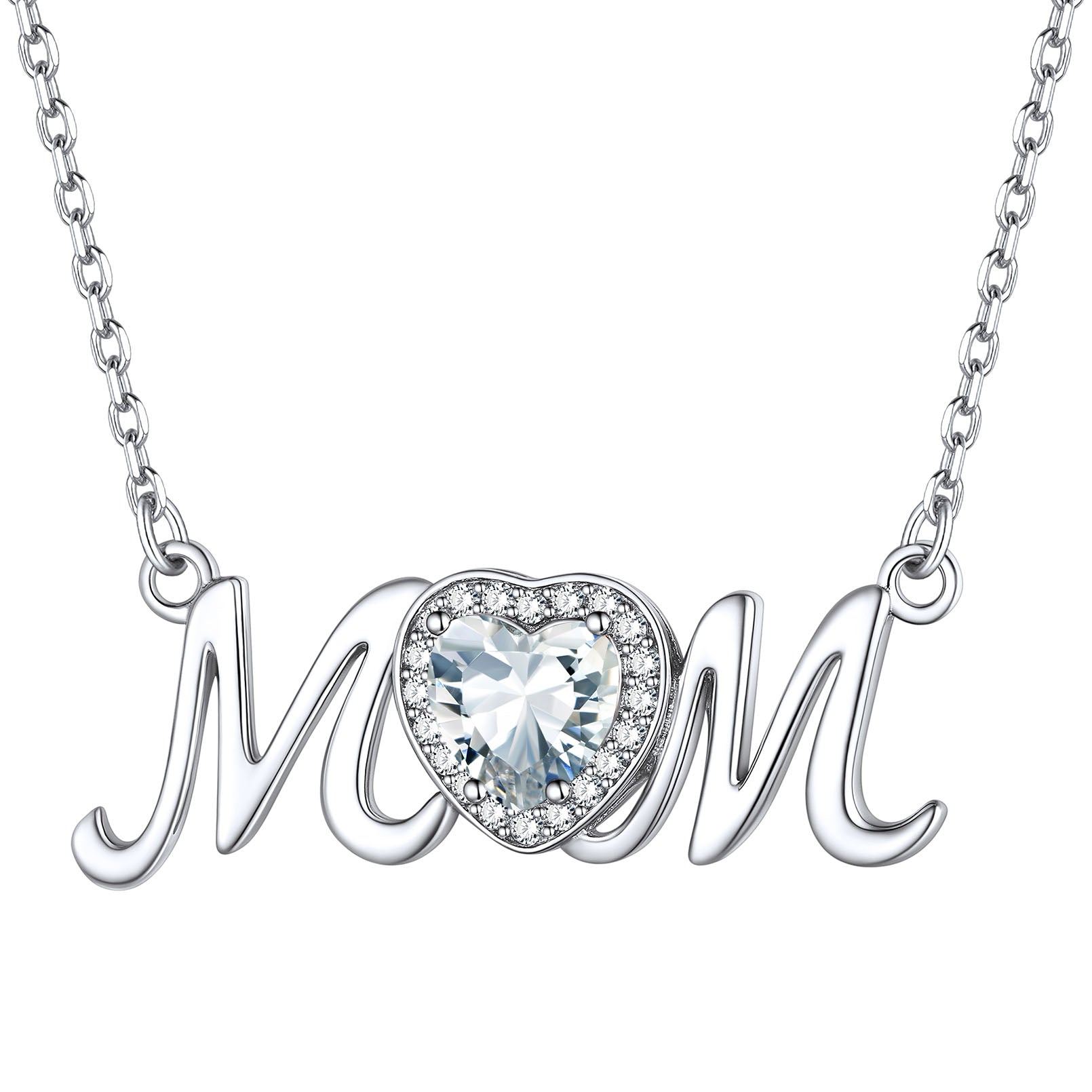 Sterling Silver Heart Birthstone Mom Necklace for