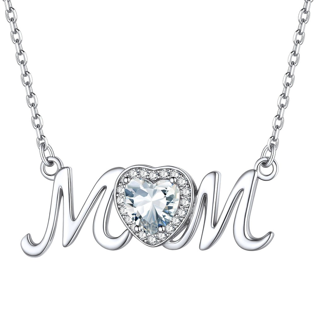 Sterling Silver Heart Birthstone Mom Necklace for
