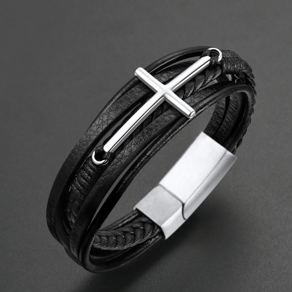 Christian Cross Multi-layer Braided Leather Bracelet for