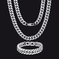 10mm Chunky Heavy Cuban Link Chain & Bracelet Set for