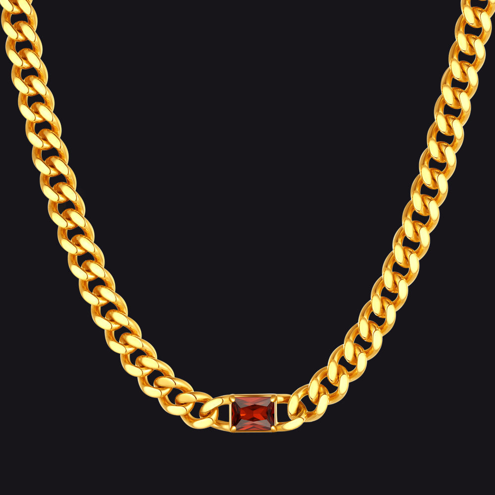 7mm Cuban Link Choker Necklace With Birthstone for