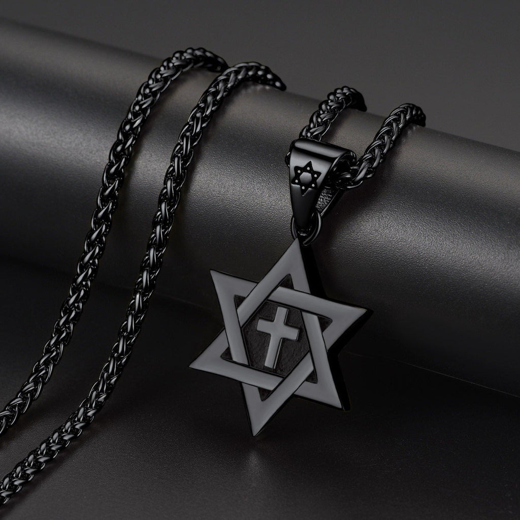 Jewish Star of David With Cross Necklace for