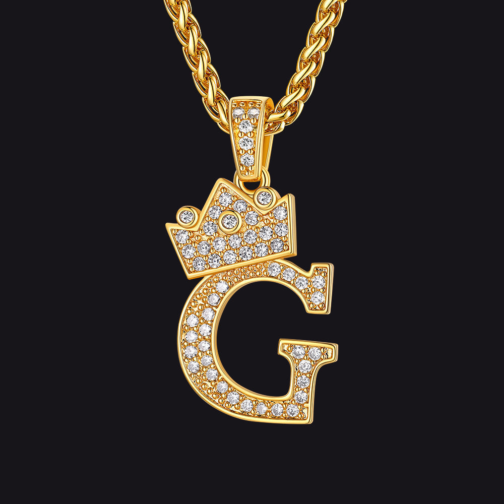 Sparkly Bling Crown Diamond Initial Letther Necklace for