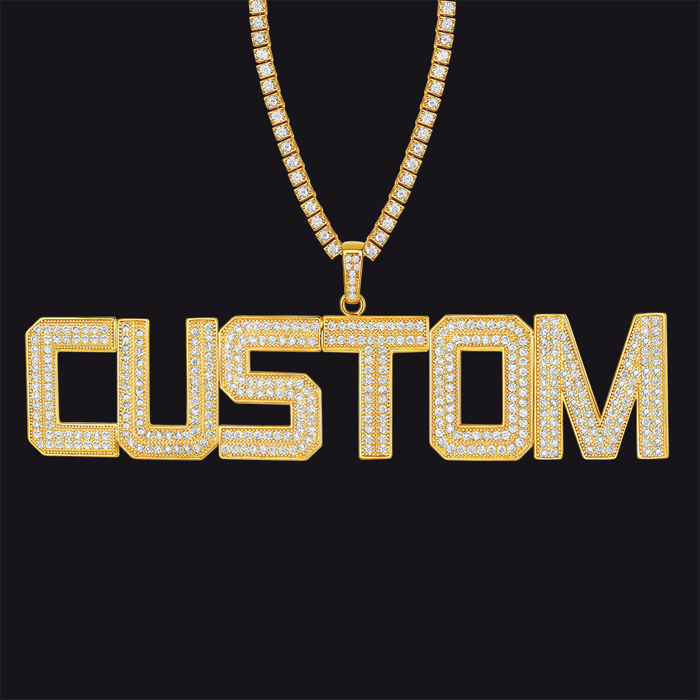 Custom Name Letter Pendant Necklace With Cz Stones for