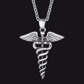 The Caduceus of Hermes Winged Snake Pendant Necklace