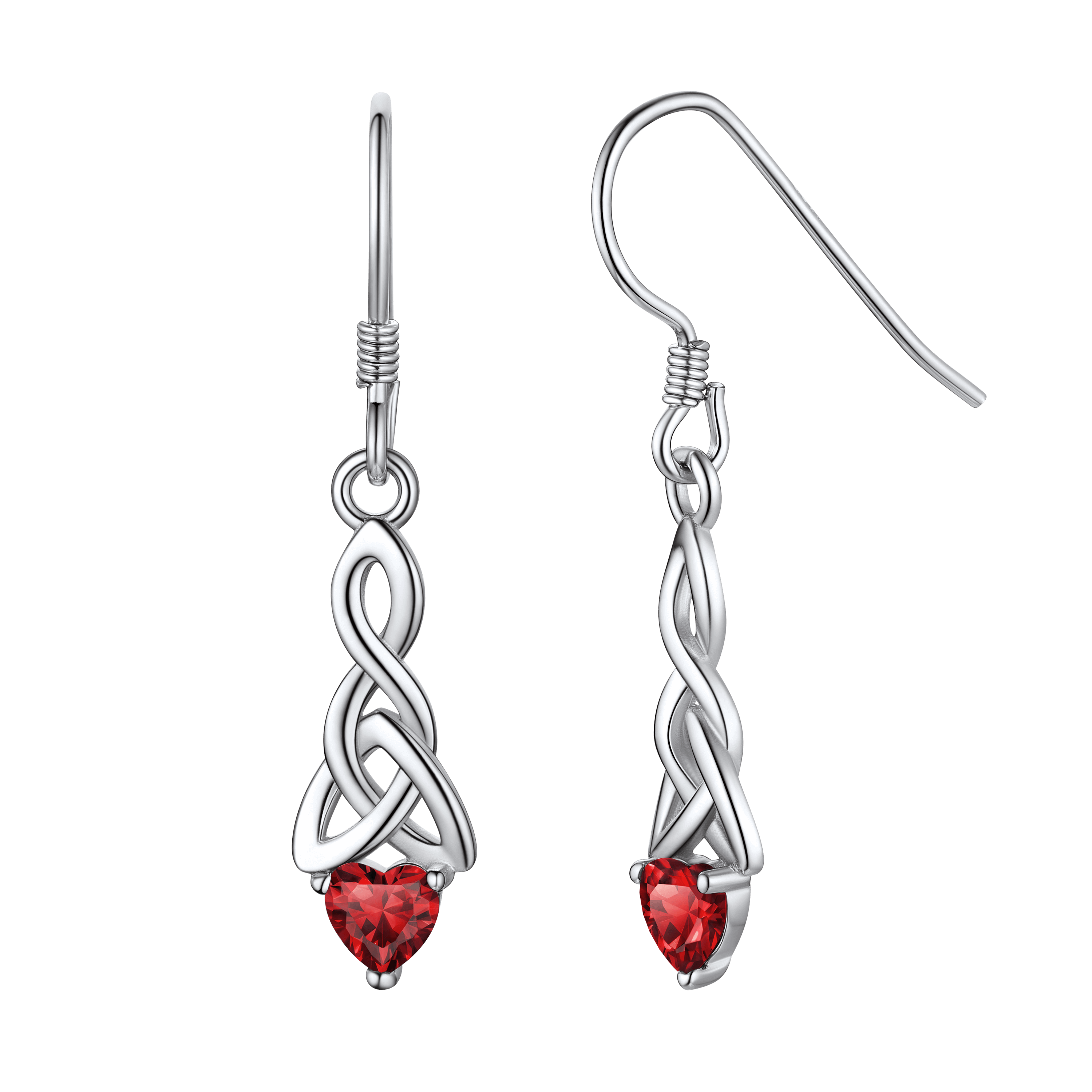 Sterling Silver Celtic Knot With Heart Birthstone Drop Earrings for