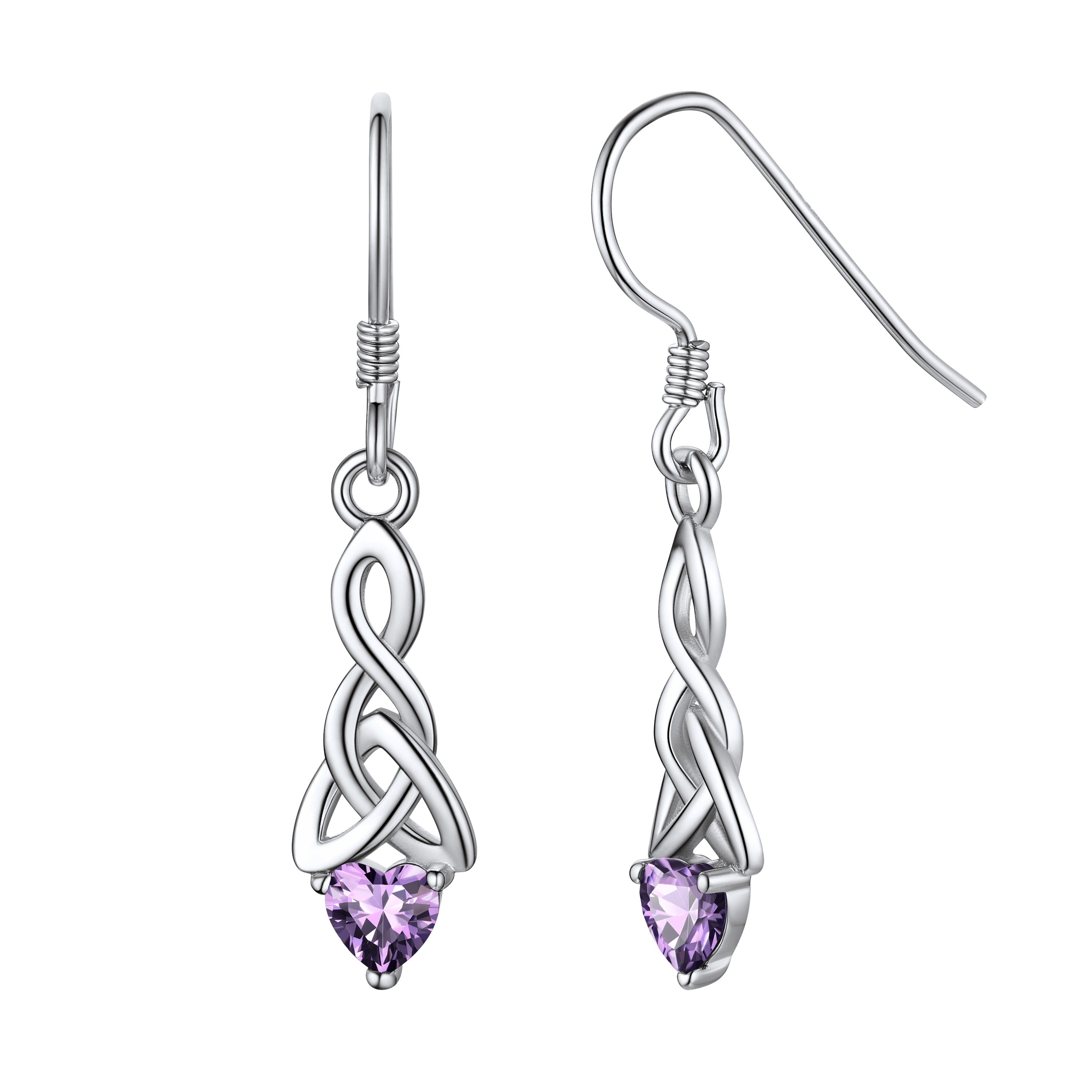 Sterling Silver Celtic Knot With Heart Birthstone Drop Earrings for
