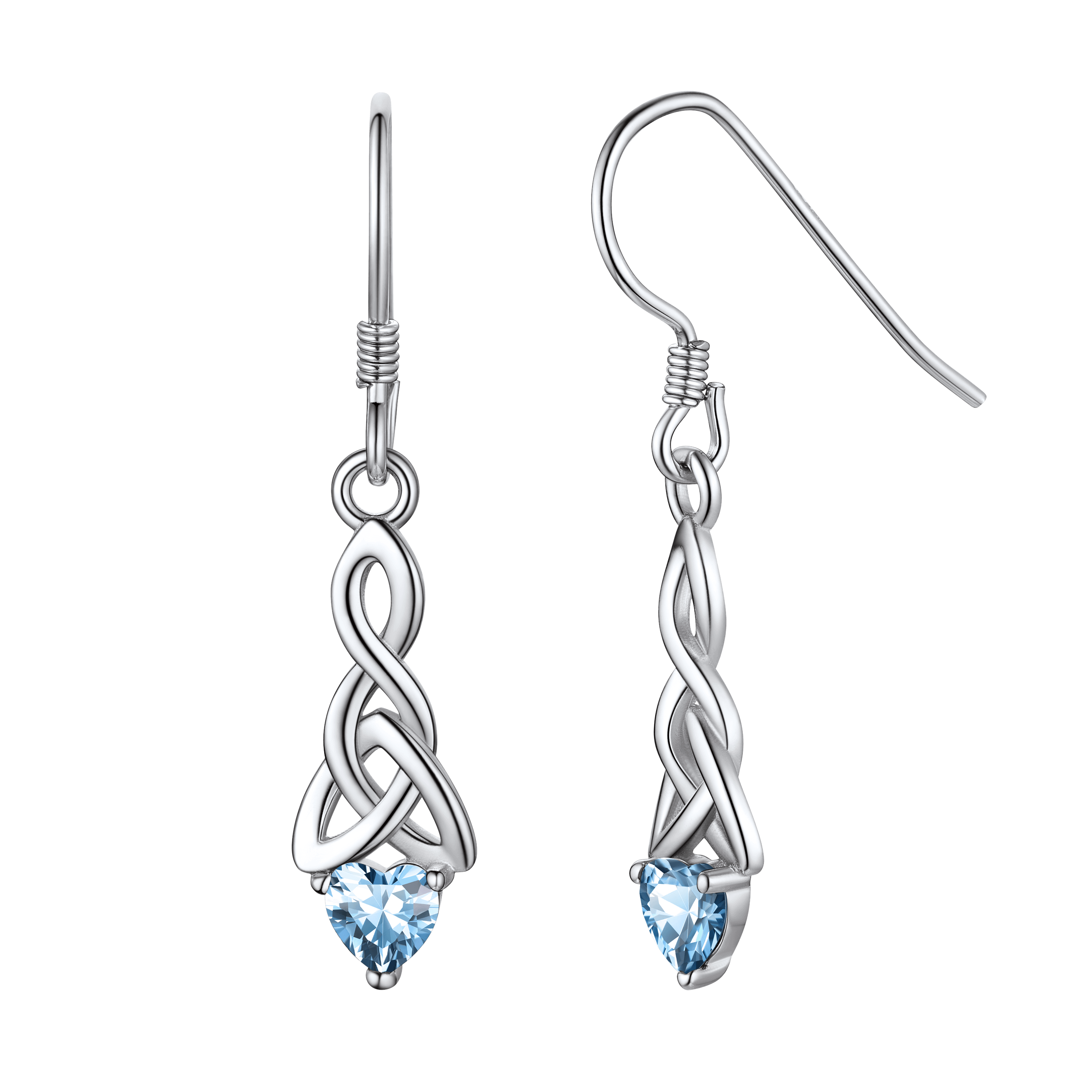 Sterling Silver Celtic Knot With Heart Birthstone Drop Earrings for