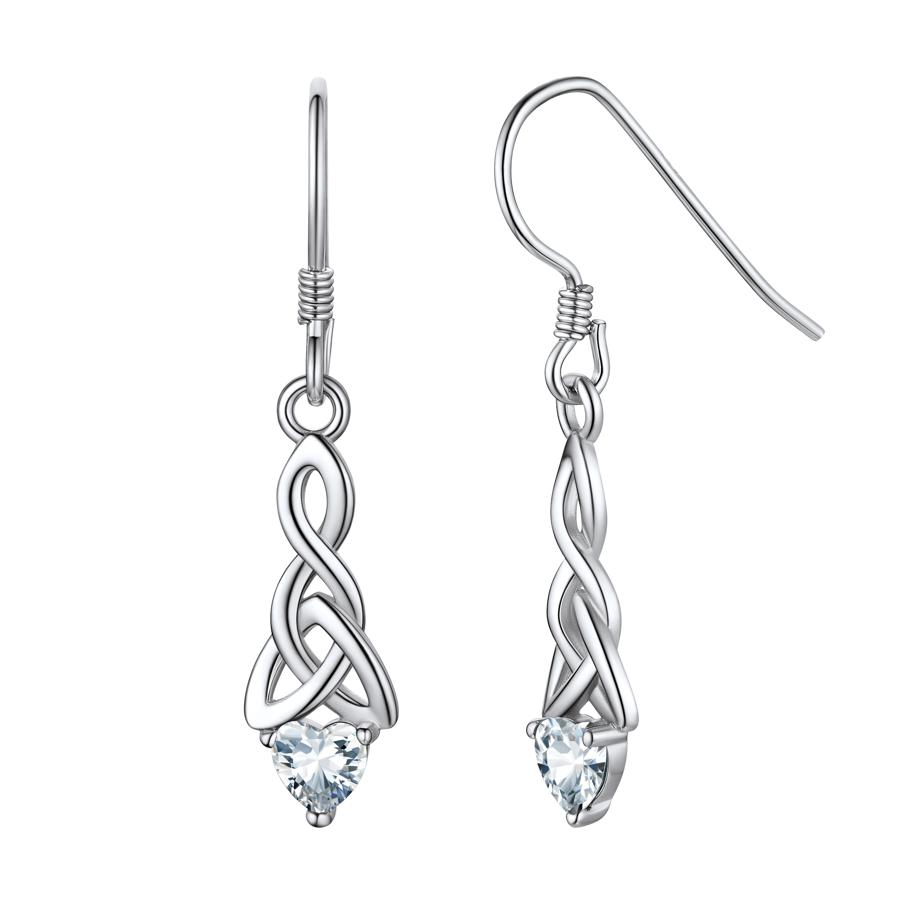 Sterling Silver Celtic Knot With Heart Birthstone Drop Earrings for
