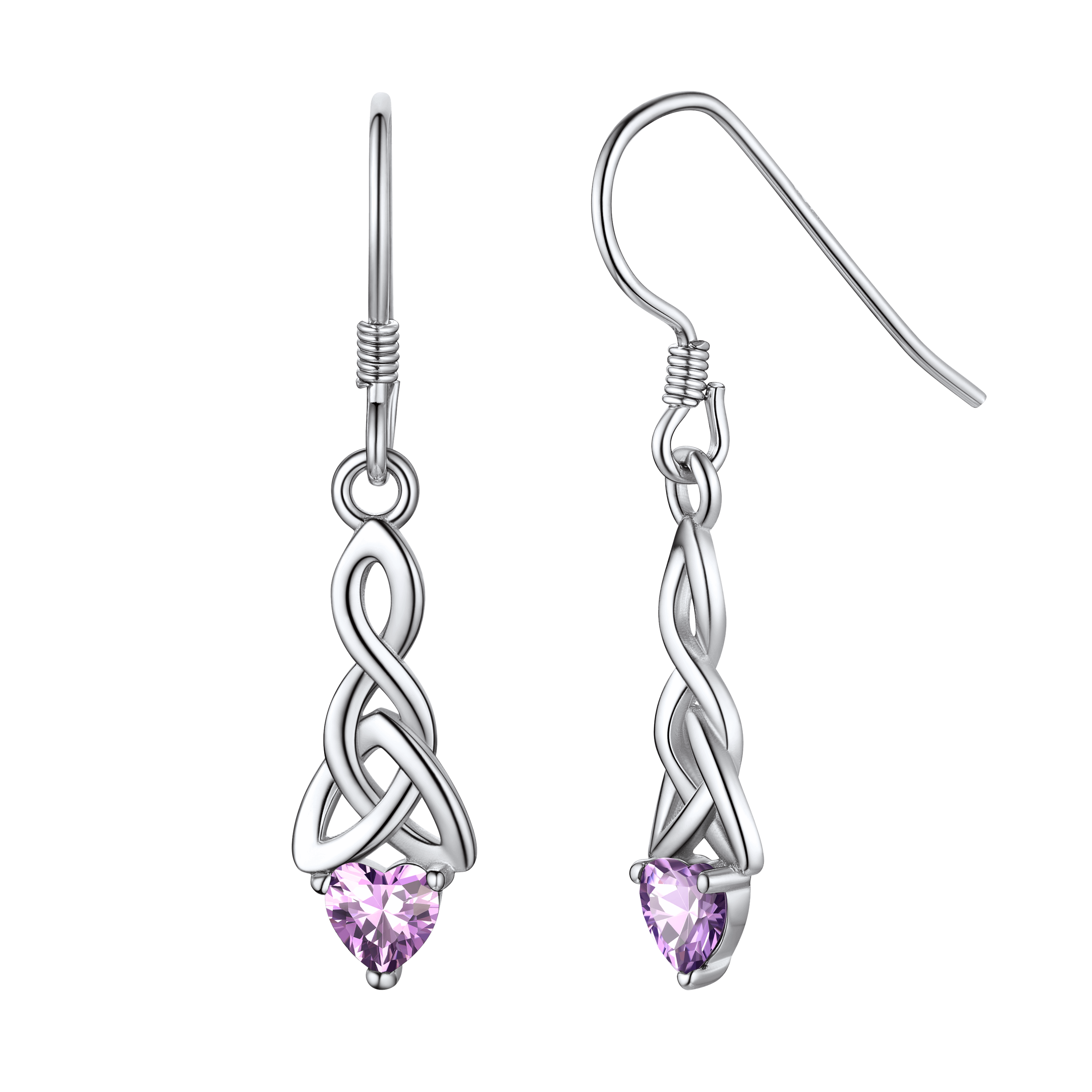 Sterling Silver Celtic Knot With Heart Birthstone Drop Earrings for