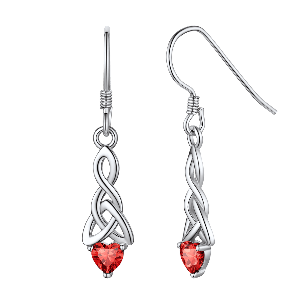Sterling Silver Celtic Knot With Heart Birthstone Drop Earrings for