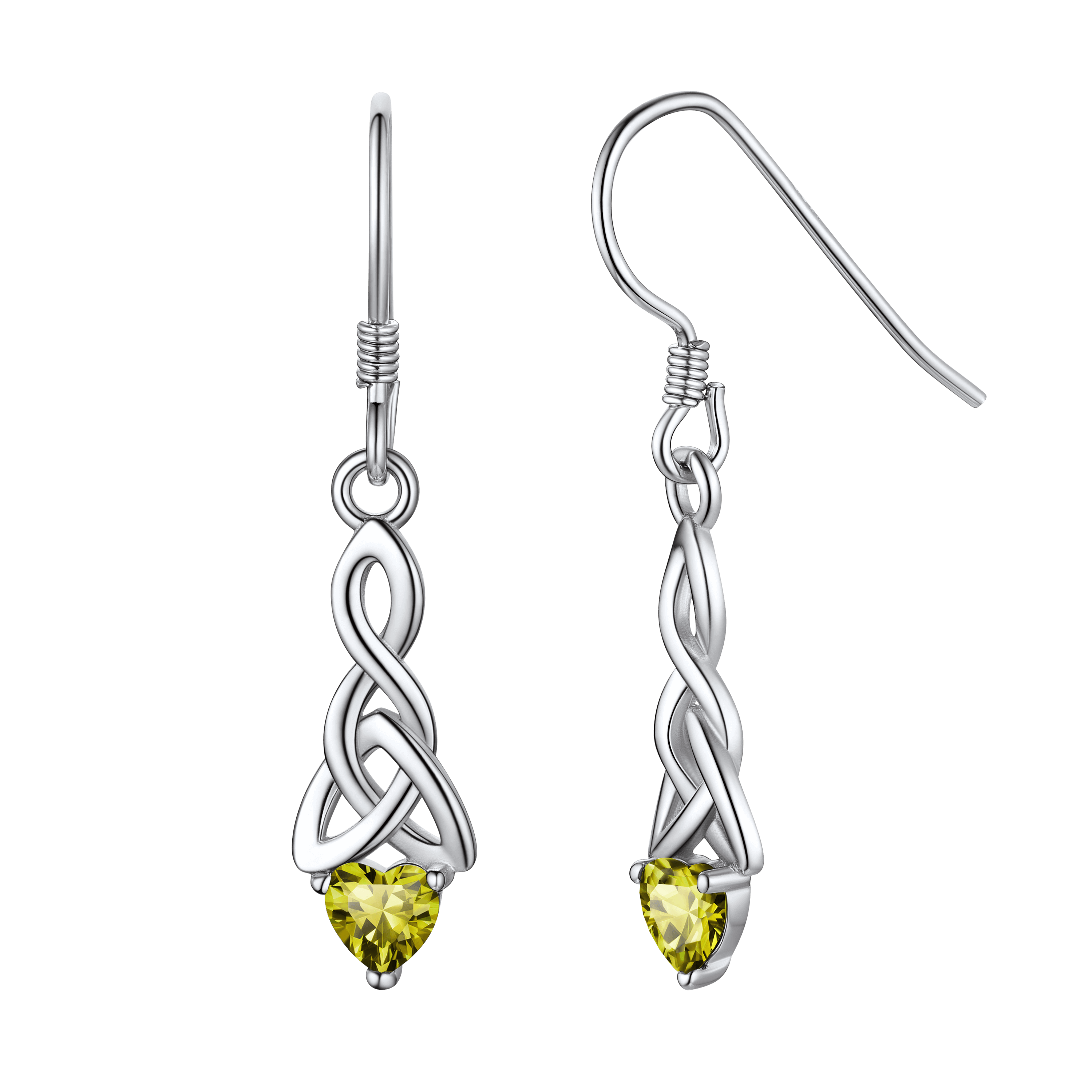 Sterling Silver Celtic Knot With Heart Birthstone Drop Earrings for