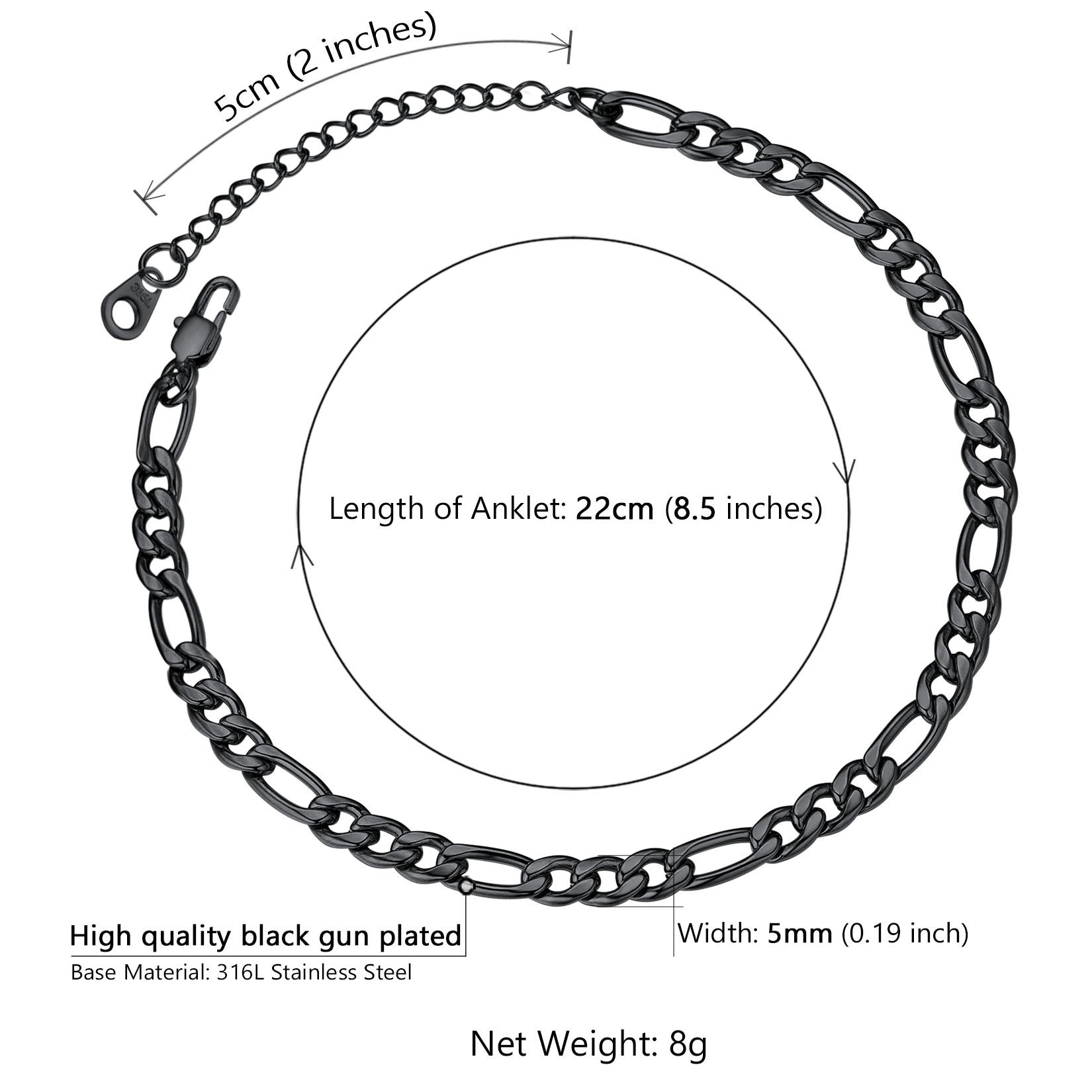 5mm Classic Figaro Link Anklet Bracelet for