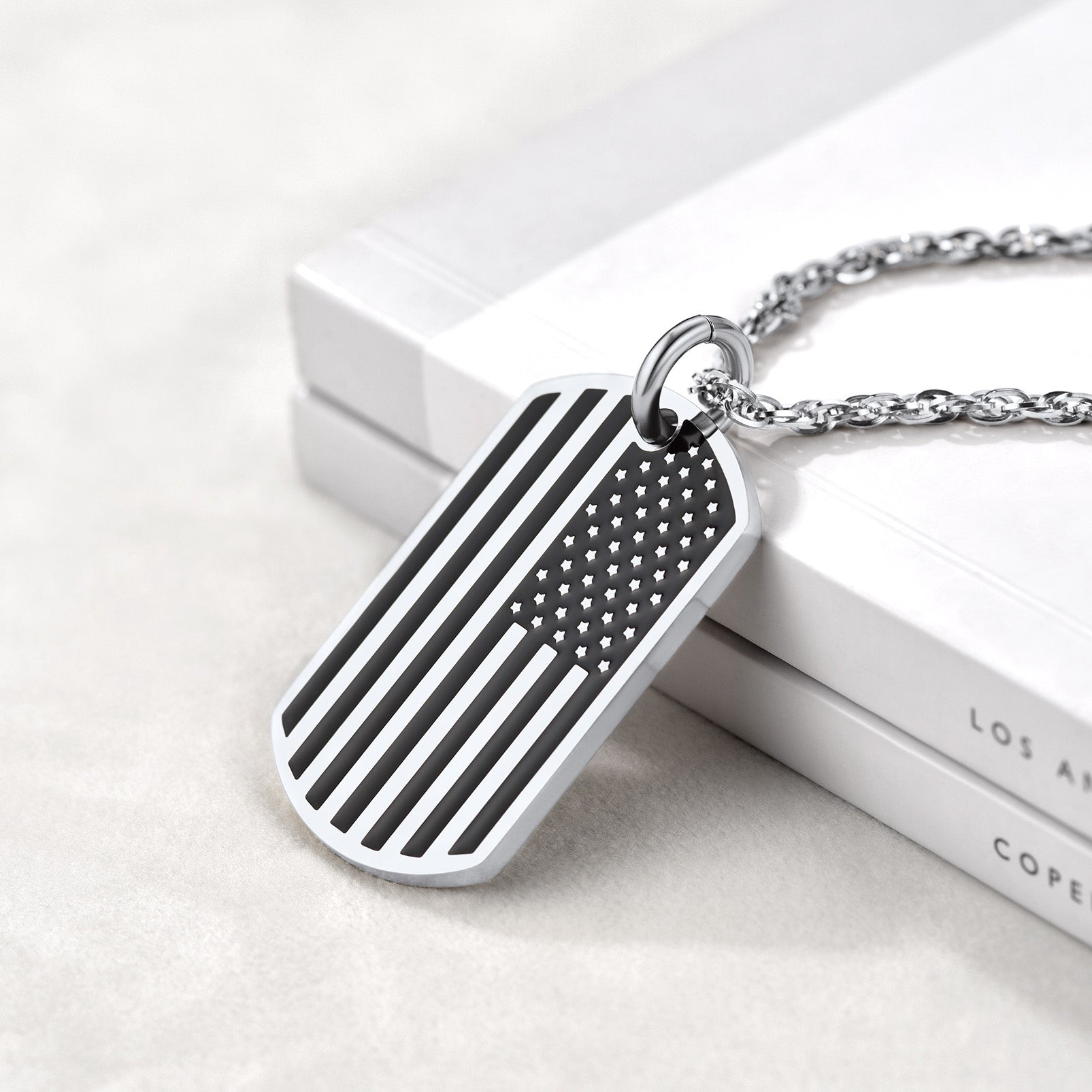 Engraved Patriotic American Flag Dog Tag Necklace for
