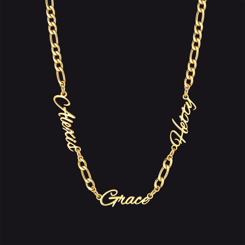 Customized Name Necklace With 3mm Width Figaro Chain , Father's Day Gifts