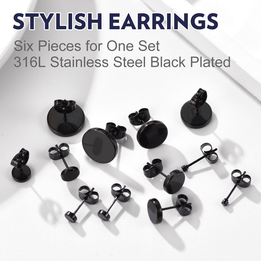 6 Pairs Punk Round Stud Earrings Set for