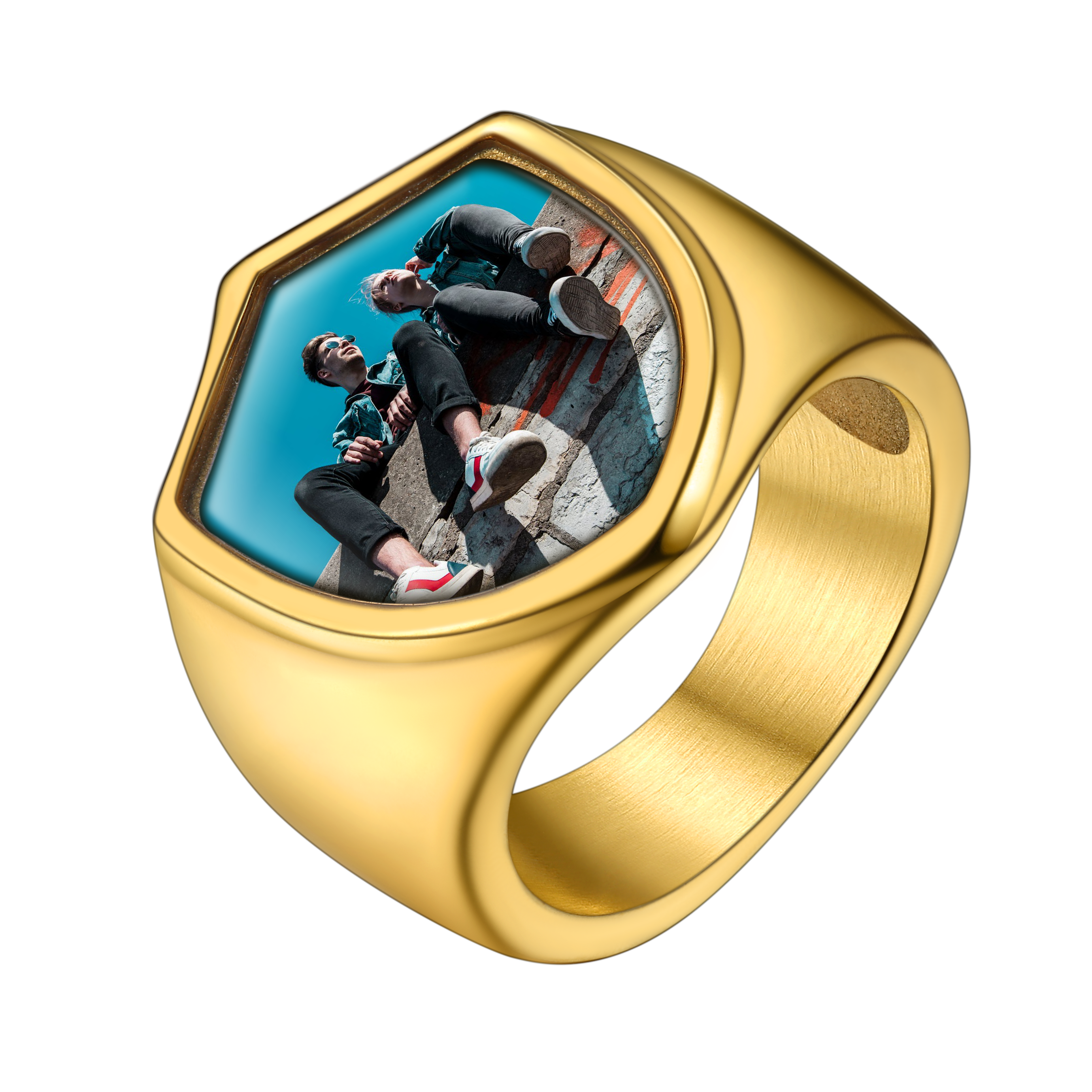 Customized Shield Signet Ring With Photo Memorial Gift for